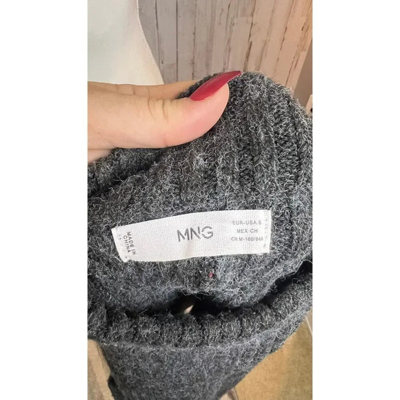 MNG Women's Small Dark Gray Sleeveless Ribbed Tunic Sweater High Neck Side Slits - Picture 6 of 6